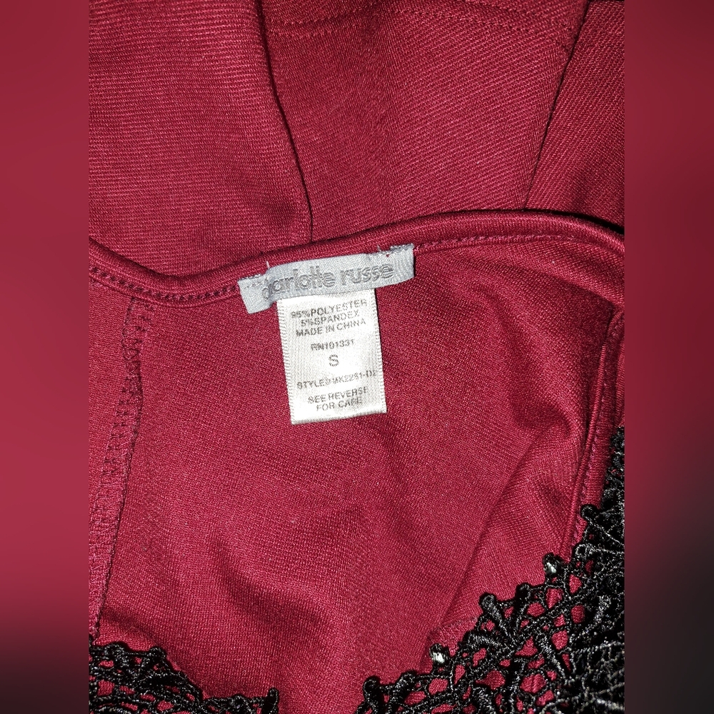 Charlotte Russe Blood Red & Black Lace Top Sz S - Picture 8 of 11